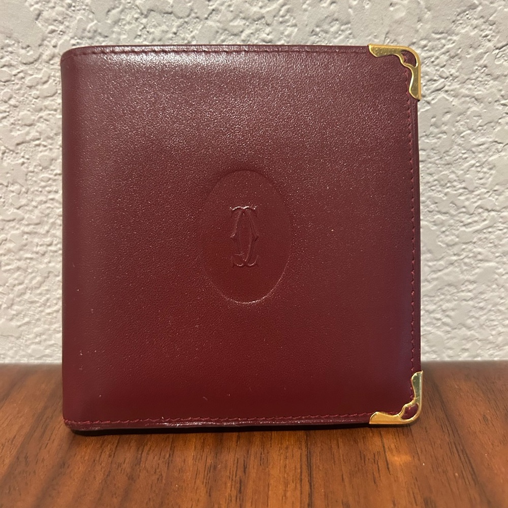 Cartier Burgundy Leather Wallet with Gold Corner Accents